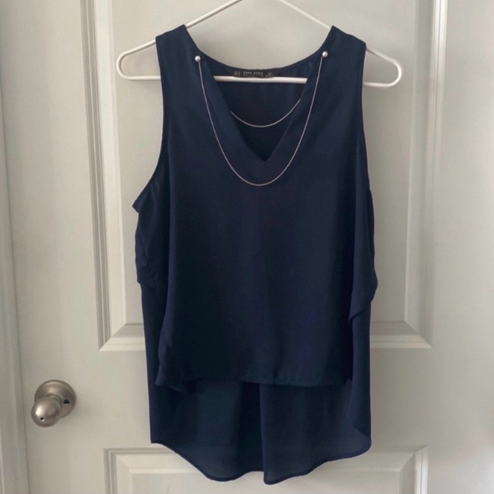 Zara Basic Collection Dark Blue Top Size Medium